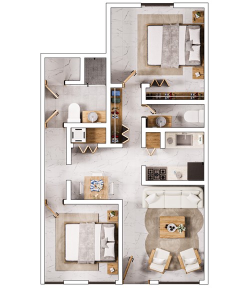 Floor plan for 2 beds, 1.5 baths, 900 sqft